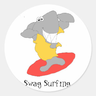 Sticker Rond Cartoon Surf Requin