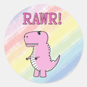 Sticker Rond Cartoon T-Rex Dinosaur Mignonne Et Rose En Colère
