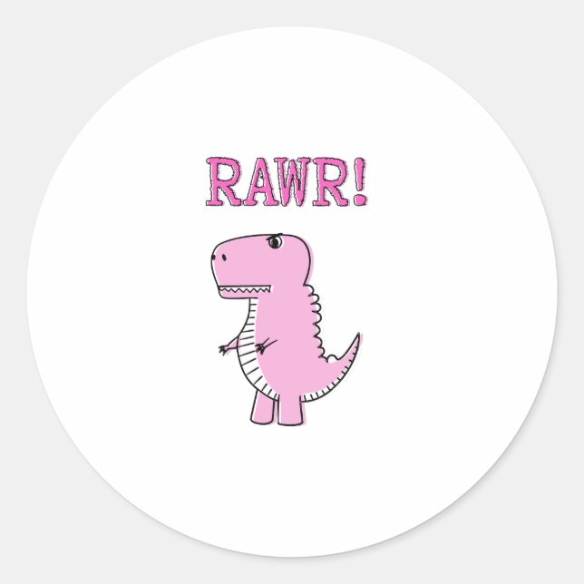 Sticker Rond Cartoon T-Rex Dinosaur Mignonne Et Rose En Colère (Devant)
