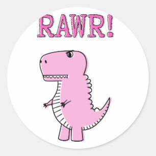 Sticker Rond Cartoon T-Rex Dinosaur Mignonne Et Rose En Colère