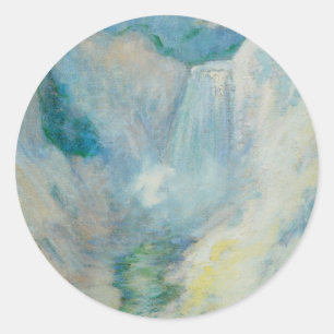 Sticker Rond Cascade à Yellowstone par Twachtman, Art Vintage