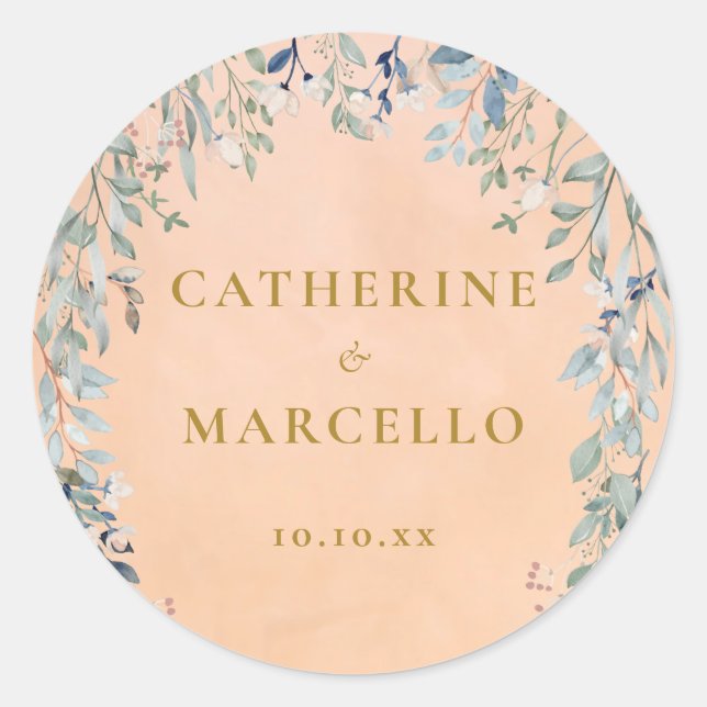 Sticker Rond Cascade de fleurs vertes Mariage rustique (Devant)