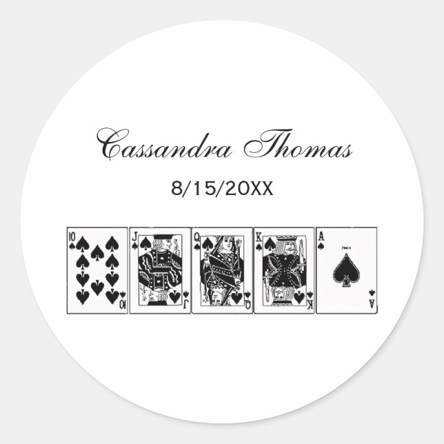 Sticker Rond Casino Night Poker Royal Straight Flush Spades (Devant)