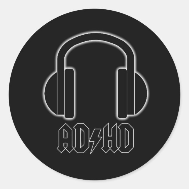 Sticker Rond Casque ADHD de retour en noir (ACDC Parody)Sticker (Devant)