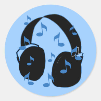 Sticker Rond Casque avec notes musicales pour bébé en bleu