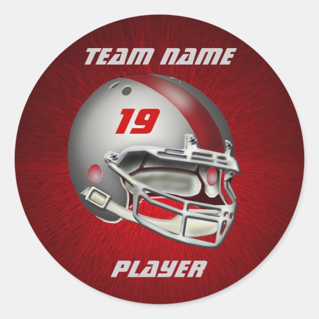 Sticker Rond Casque de football en argent et rouge (Devant)