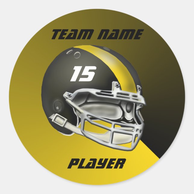 Sticker Rond Casque de football en or noir et jaune (Devant)