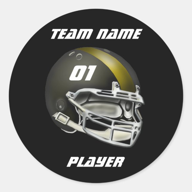 Sticker Rond Casque de football noir et or (Devant)