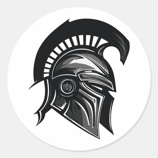 Sticker Rond Casque de guerrier spartiate minimaliste (Devant)