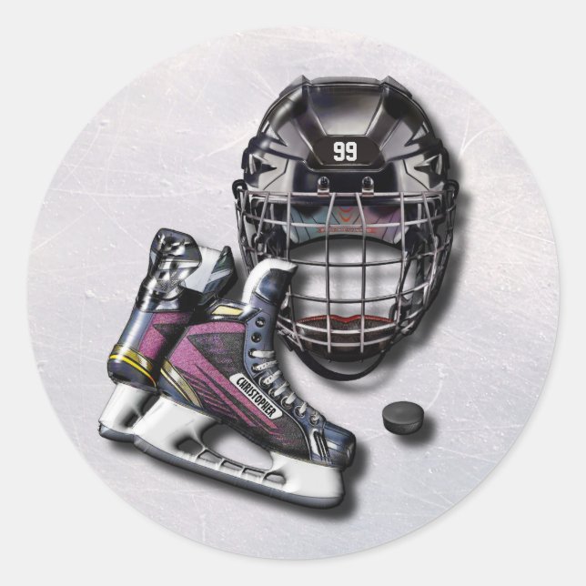 Sticker Rond Casque De Hockey Sur Glace Patins Camion Avec Nom  (Devant)