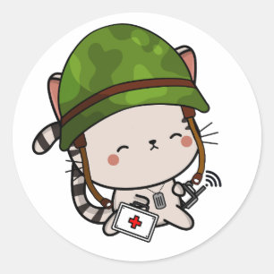 Sticker Rond Casque de l'armée Tabby Cat
