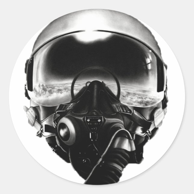 Sticker Rond Casque de pilote de chasse (Devant)