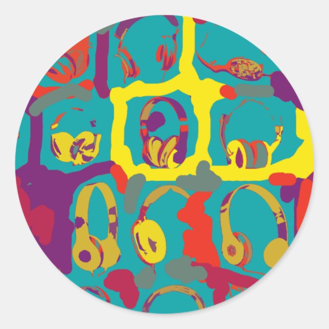 Sticker Rond casque dj pop art (Devant)