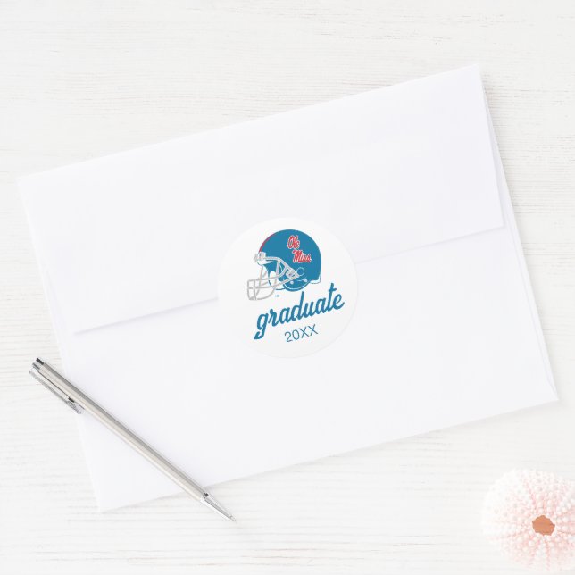 Sticker Rond Casque Ole Miss Football | Bleu clair (Enveloppe)