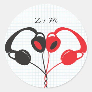 Sticker Rond Casque rétro Indie Mariage de coeur rouge et noir