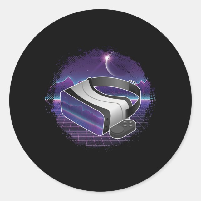 Sticker Rond Casque VR Virtual Reality Gamer Jeu Geek Cadeau (Devant)