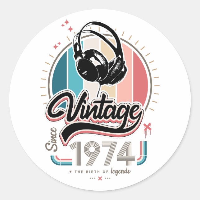 Sticker Rond Casques vintages depuis 1974 (Devant)