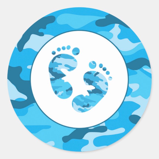 Sticker Rond Casquette baby shower bleu camouflage garçon (Devant)