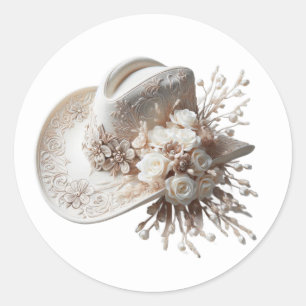 Sticker Rond Casquette blanc Cowgirl avec fleurs