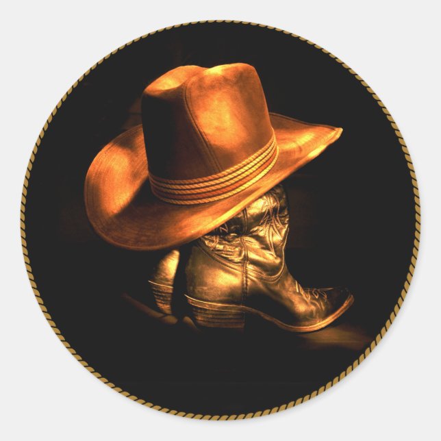 STICKER ROND CASQUETTE DE COWBOY & BOOTS (Devant)
