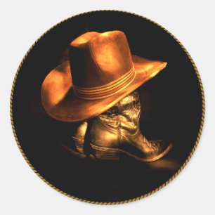 STICKER ROND CASQUETTE DE COWBOY & BOOTS