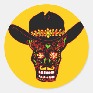 Sticker Rond casquette de cowboy crâne