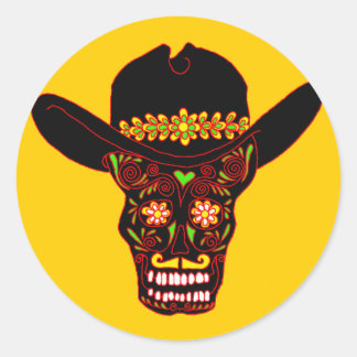 Sticker Rond casquette de cowboy crâne