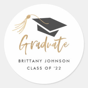 Sticker Rond Casquette de graduation moderne et huile d'or Tass