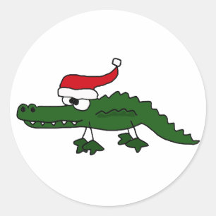 Sticker Rond Casquette de port de Noël d'alligator mignon