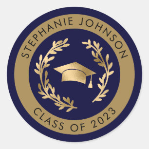 Sticker Rond Casquette de remise des diplômes et couronne naval