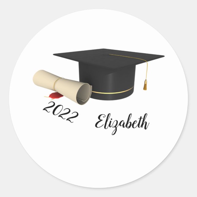 Sticker Rond Casquette de remise des diplômes noire, diplôme  (Devant)