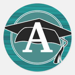 Sticker Rond Casquette de remise des diplômes Teal Noir Blanc M