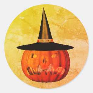 Sticker Rond Casquette de sorcière citrouille Halloween drôle
