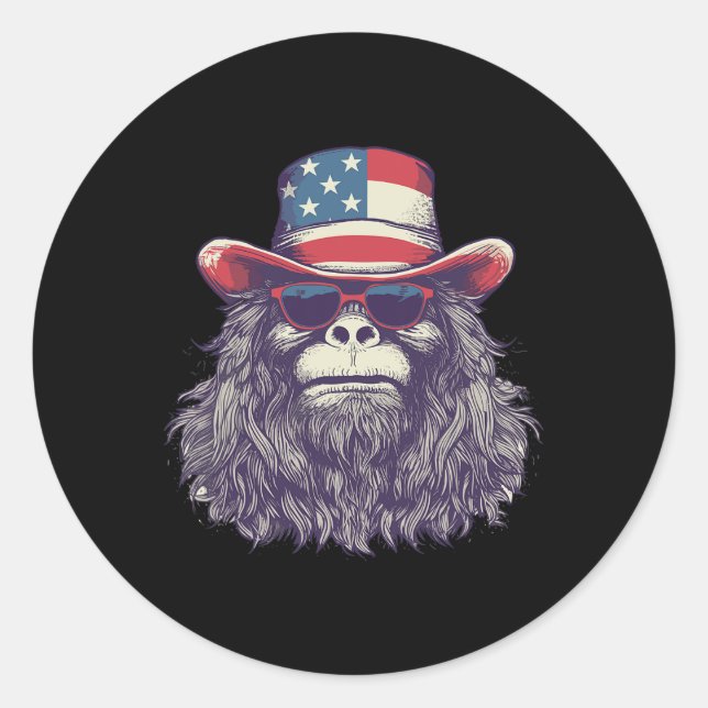 Sticker Rond Casquette du drapeau américain de Bigfoot 4 juille (Devant)