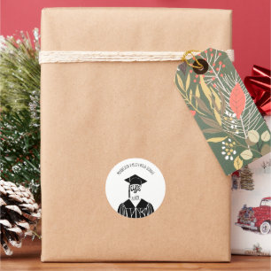 Sticker Rond Casquette noir et blanc et diplômé