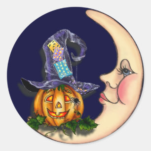 Sticker Rond CASQUETTE WITCH, JACK & CRESCENT LUNE par SHARON S