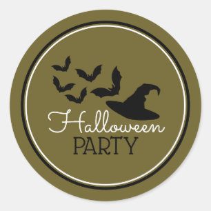 Sticker Rond Casquettes et chauves-souris, fête d'Halloween