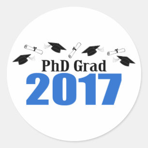 Sticker Rond Casquettes et diplômes du diplômé 2017 de PhD