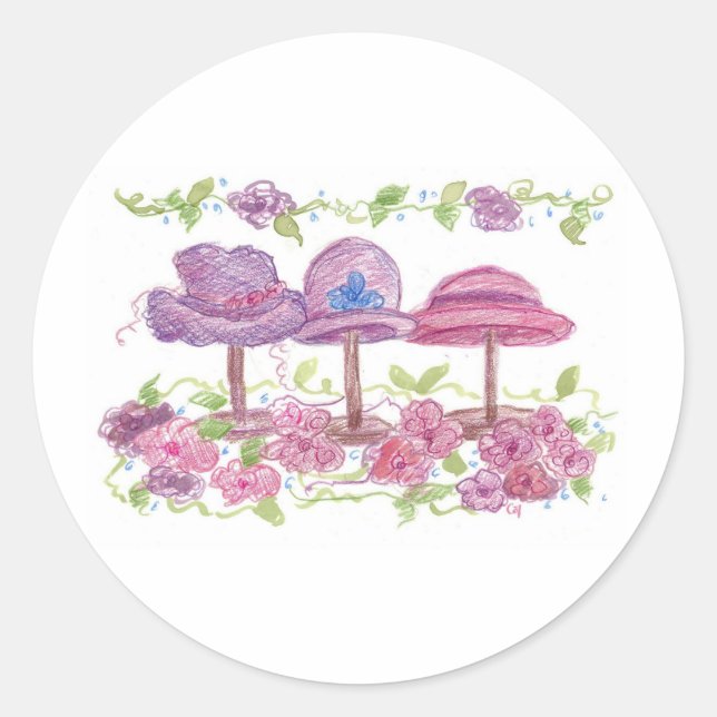 Sticker Rond Casquettes et fleurs raffinés (Devant)