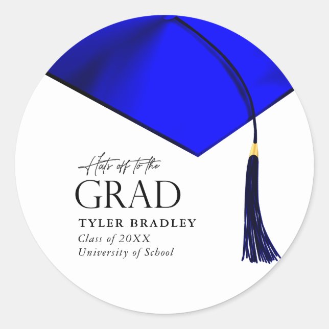 Sticker Rond Casquettes Partir À Grad Blue & Gold Mens Graduati (Devant)