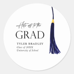 Sticker Rond Casquettes Partir À Grad Blue & Gold Tassel Gradua
