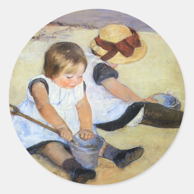 Sticker Rond Cassatt : Enfants jouant sur la plage (Devant)