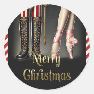 Sticker Rond Casse-noisette & Ballerine Noir Or Joyeux Noël