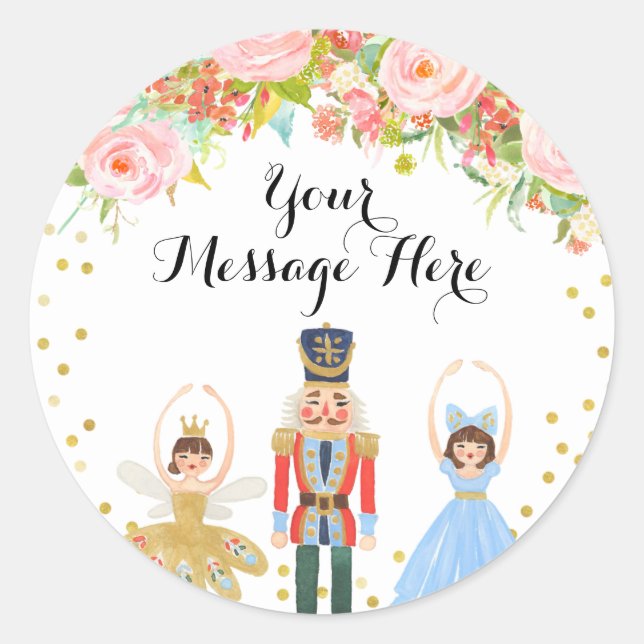 Sticker Rond Casse-noix Ballet rose Merci de fleur rose (Devant)