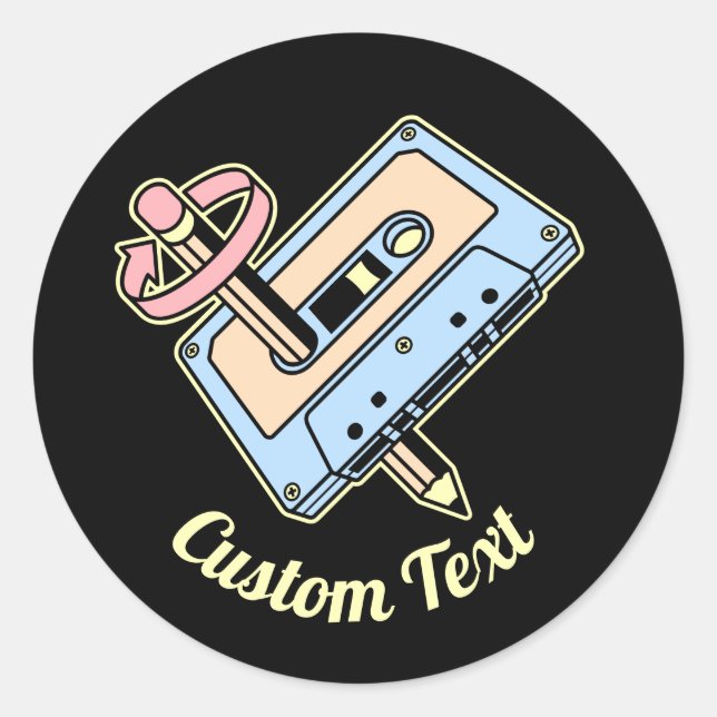Sticker Rond Cassette audio avec crayon (Devant)