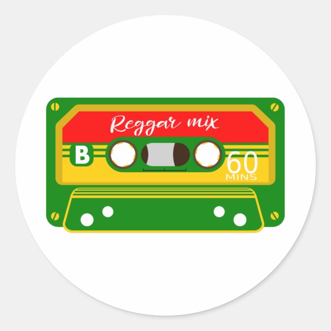 Sticker Rond cassette de mélange de reggae Rastafarian (Devant)