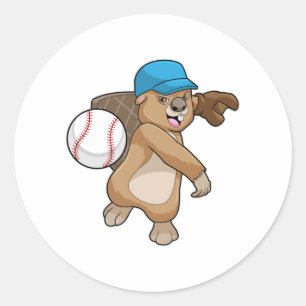 Sticker Rond Castor au Baseball Sports avec Casquette