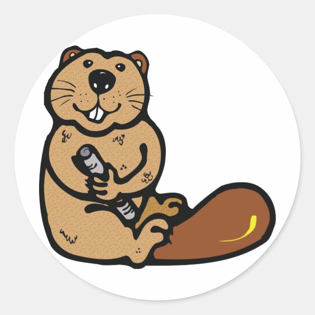 Sticker Rond Castor de dessin pour la Journée internationale du (Devant)