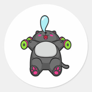 Sticker Rond Cat à la poitrine entraînement avec Dumbbells