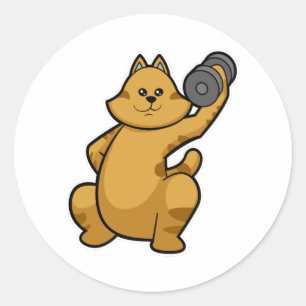 Sticker Rond Cat à l'épaule entraînement avec Dumbbell